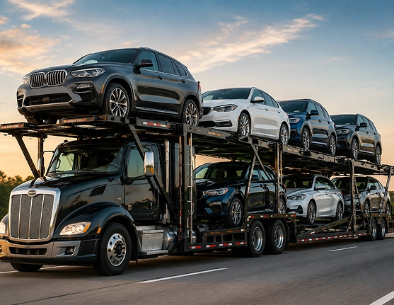 Vehicle carrier transporting cars between auction locations