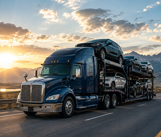 Fleet and business vehicles loaded on a transport carrier