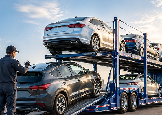 Vehicle transport carrier loaded with cars