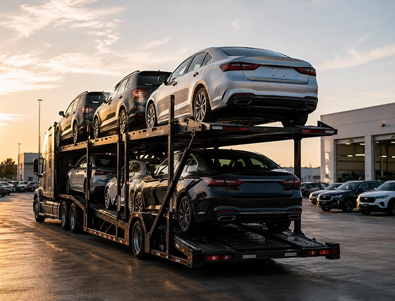Vehicle carrier transporting cars between auction locations