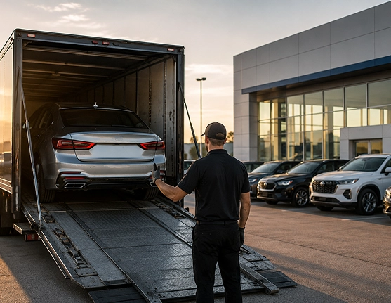 Vehicle being delivered from an auction to a dealership